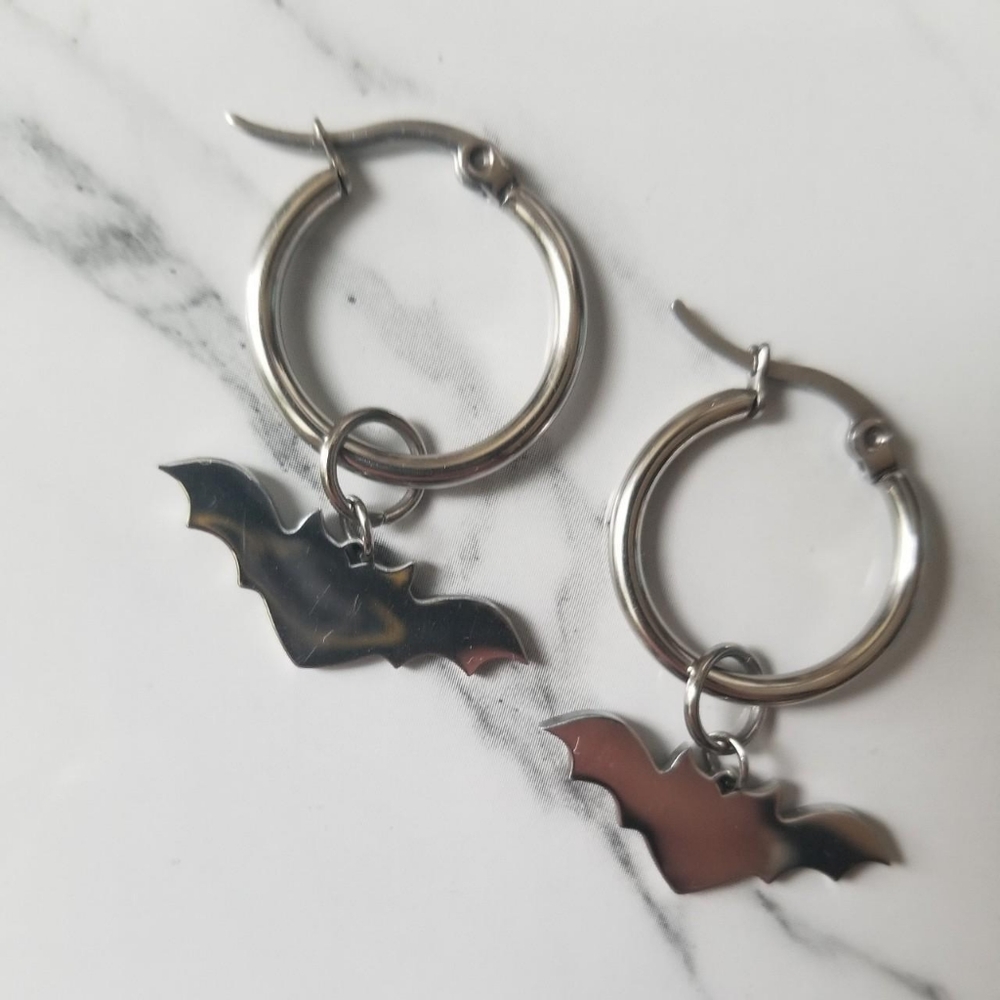 Heart Bat Wing Hoop Dangle Earrings